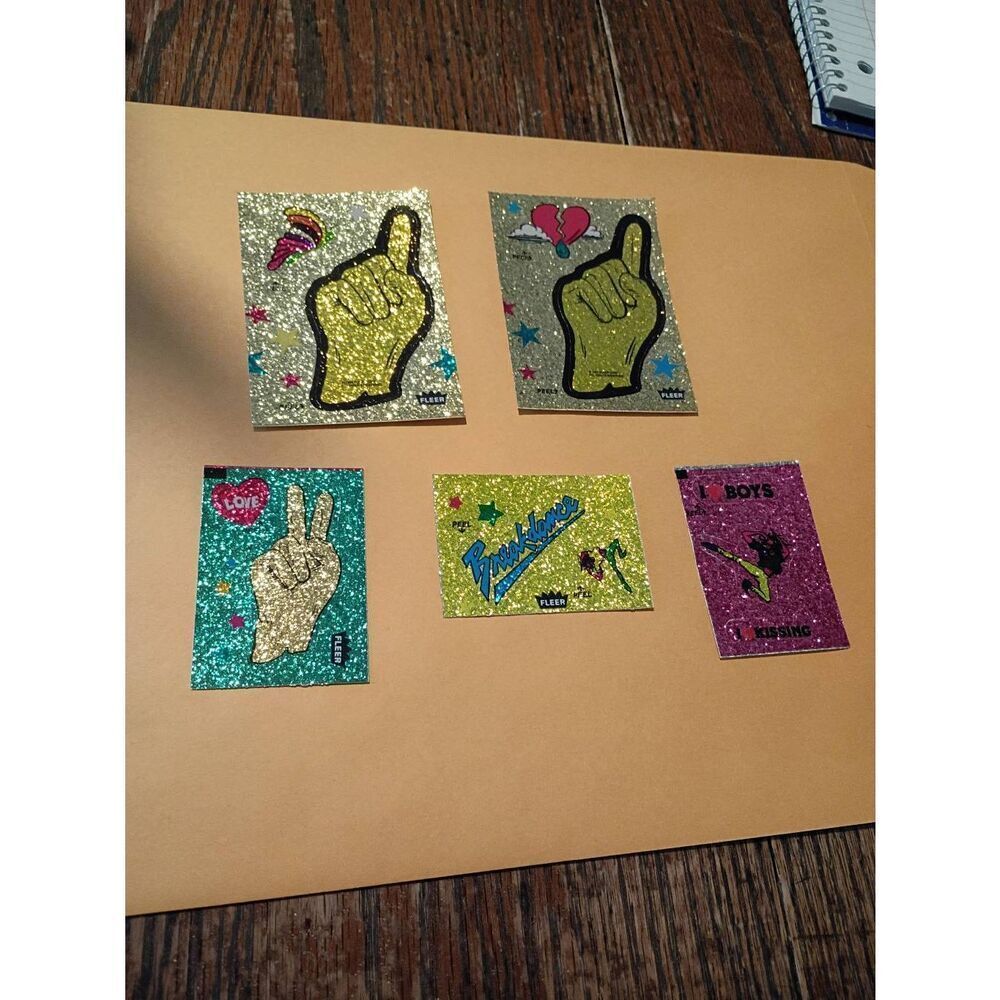 Lot of 5 Fleer Glitter Sticker Sheets Vintage 1980s Card Size and Smaller